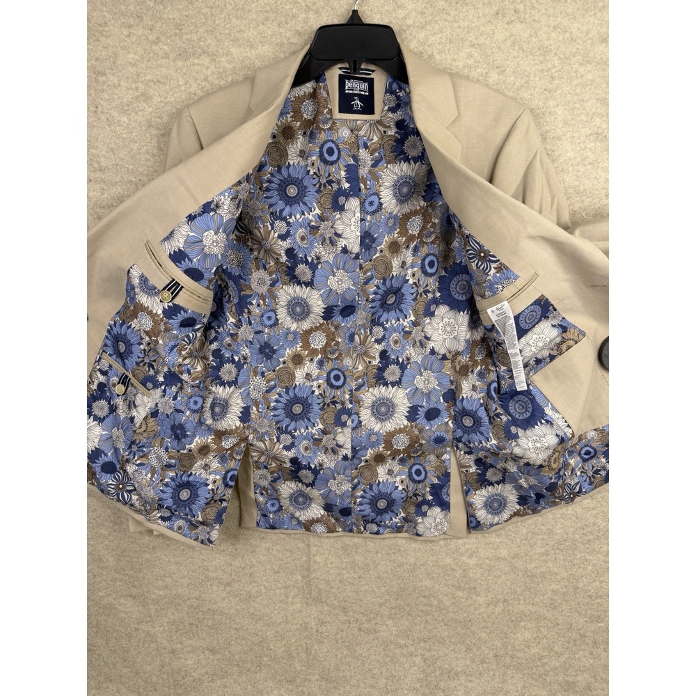 NWT Original Penguin Mens 2-Piece Suit Beige Blazer Pants Floral Lining Size 38S - Picture 8 of 16